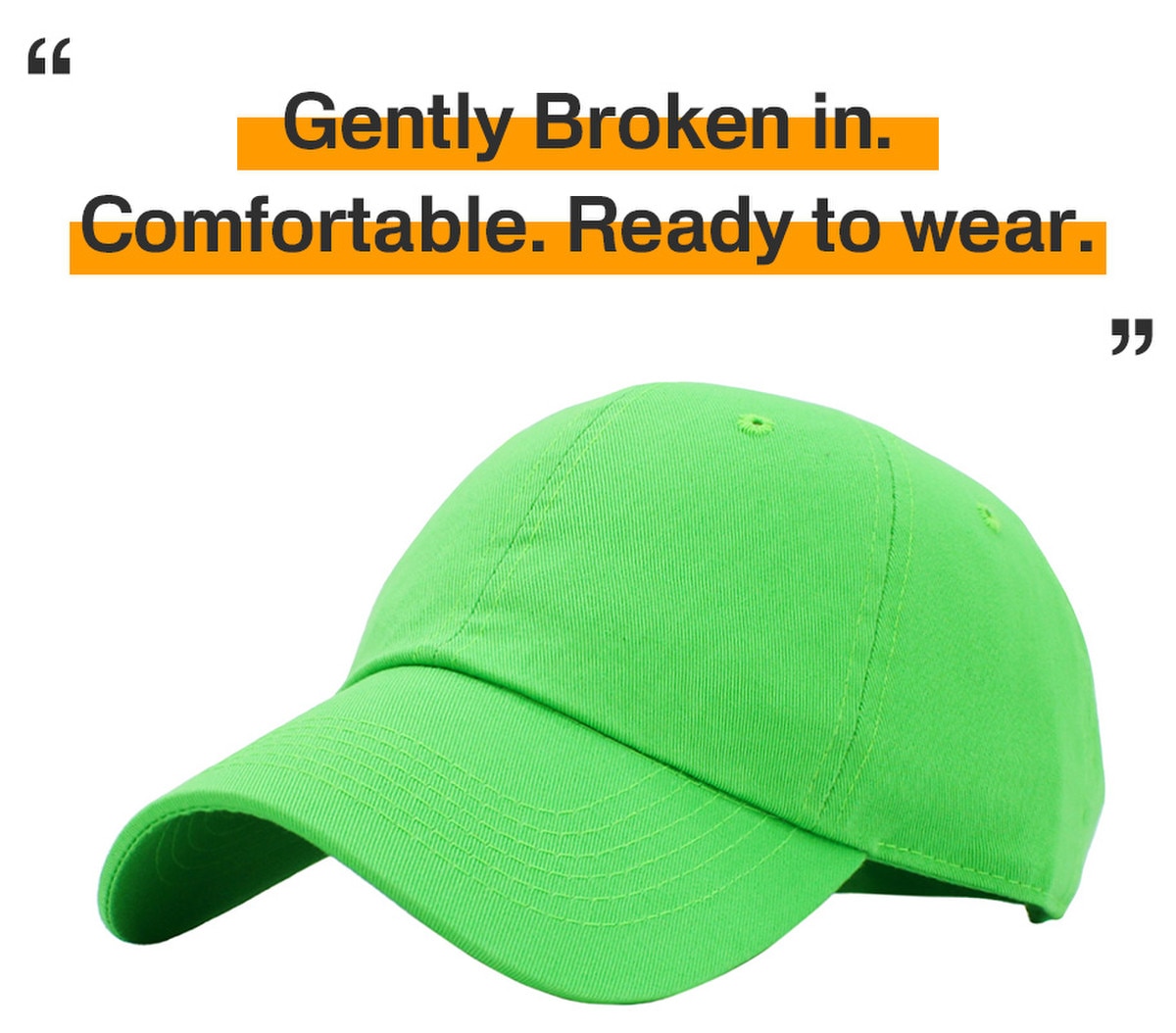 Neon Green Low Profile Baseball Caps Front Side View
